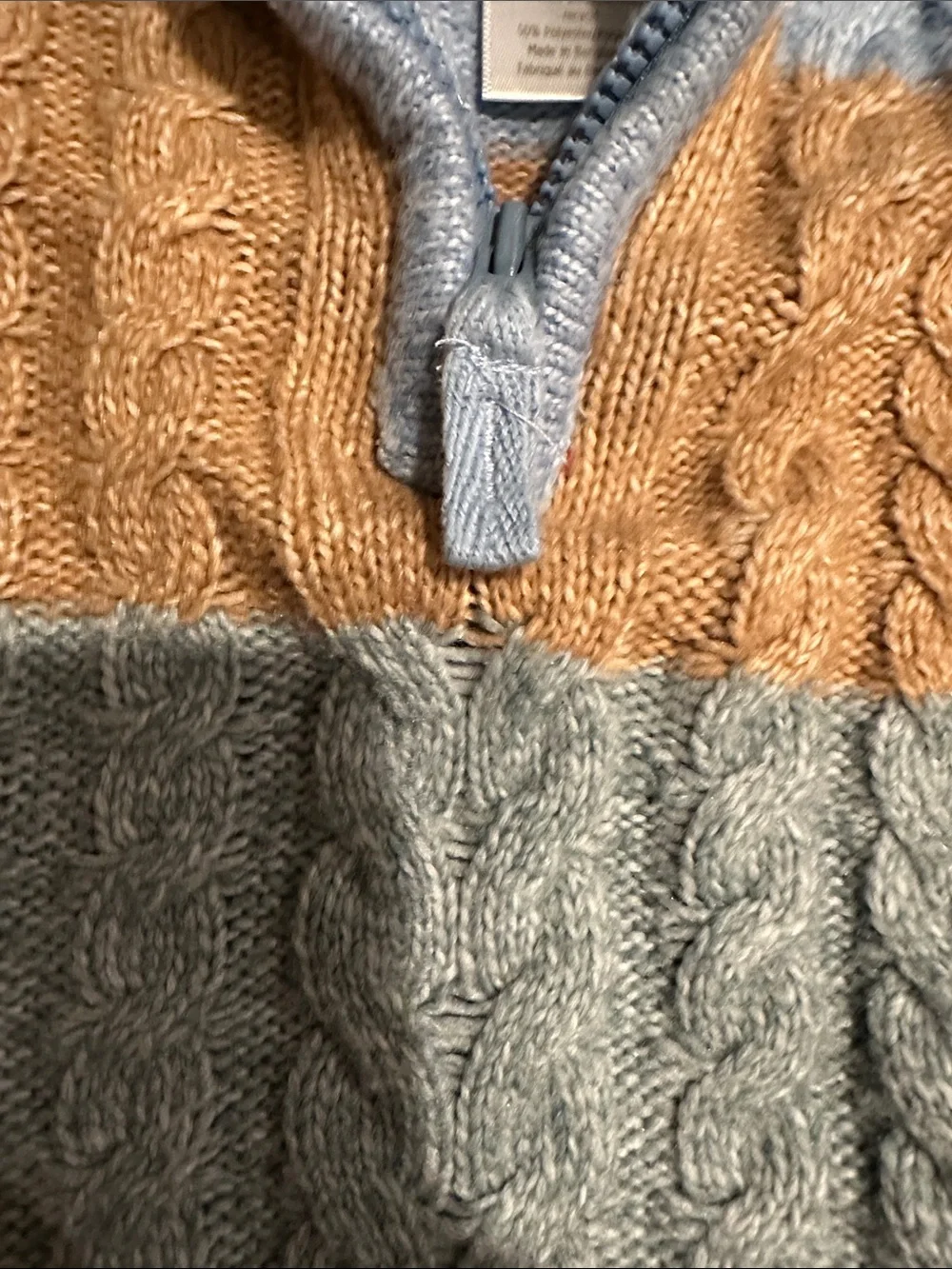 Gymboree Striped Cable-Knit Half-Zip Sweater in Blue, Tan, Gray & White